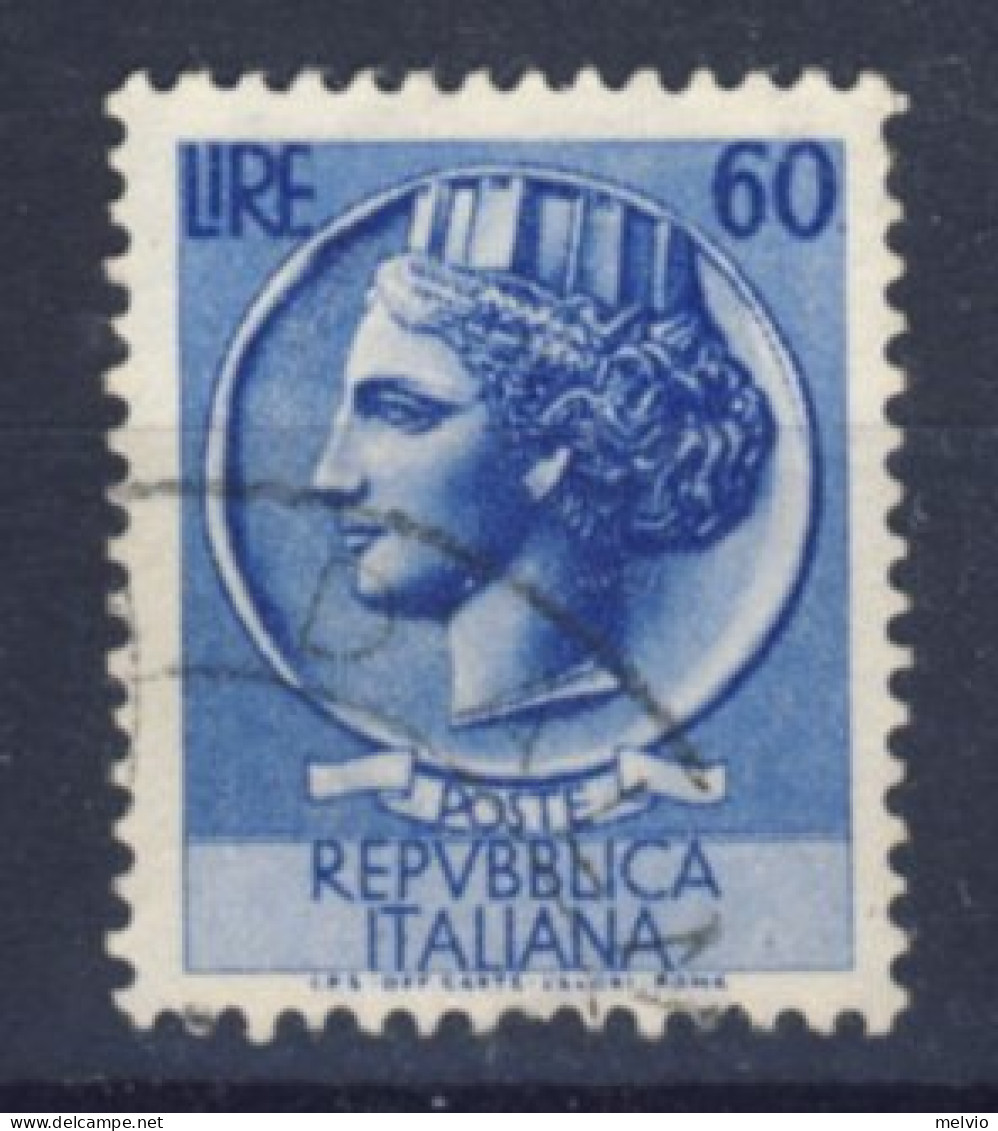 1953-Italia (O=used) L.60 Turrita Filigrana Ruota Alata - 1946-60: Ungebraucht