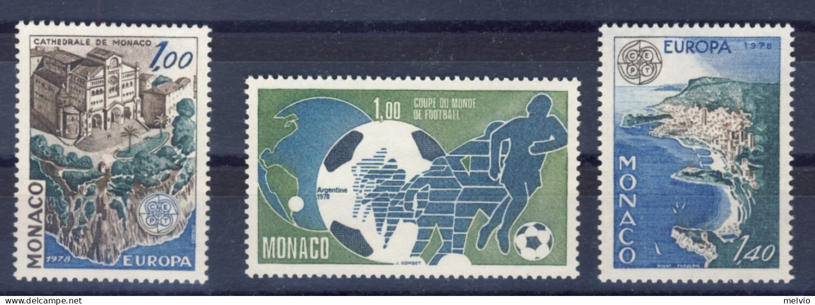 1978-Monaco (MNH=**) 3 Serie 3 Valori Europa, Calcio, Veduta - Andere & Zonder Classificatie