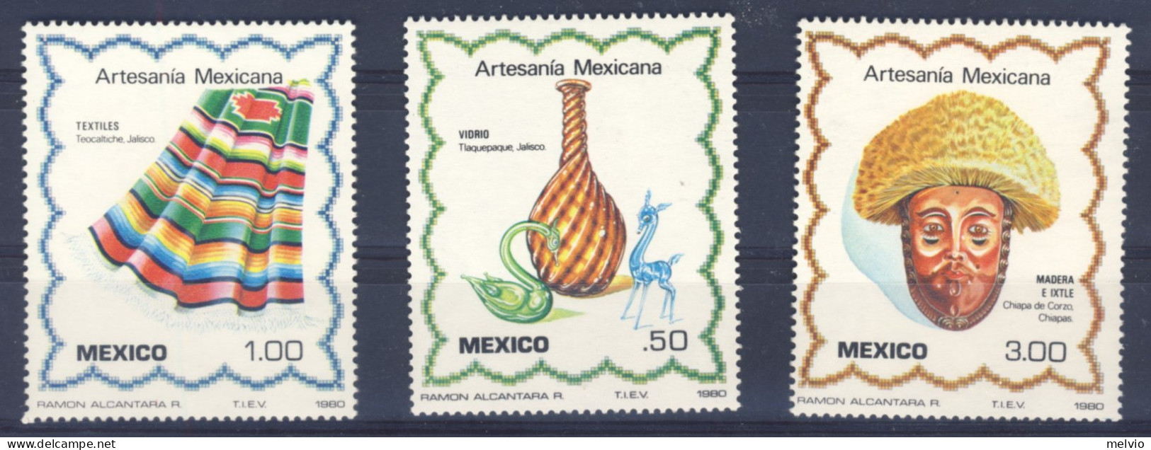 1980-Messico (MNH=**) Serie 3 Valori Artigianato - Mexiko