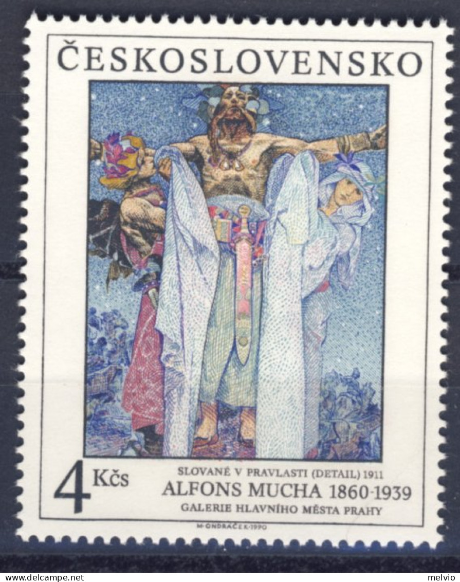1990-Cecoslovacchia (MNH=**) 3k. Arte A. Mucha - Andere & Zonder Classificatie