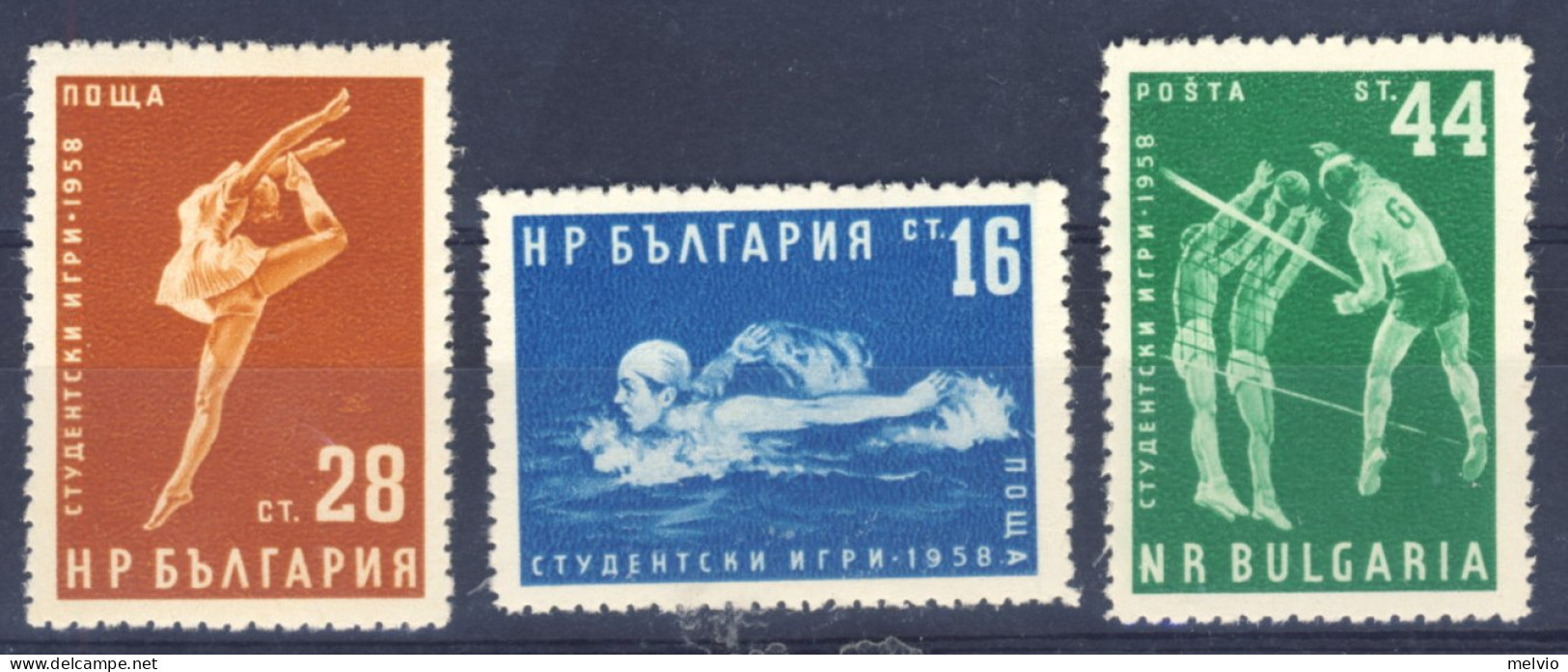 1958-Bulgaria (MNH=**) Serie 3 Valori Sport - Andere & Zonder Classificatie