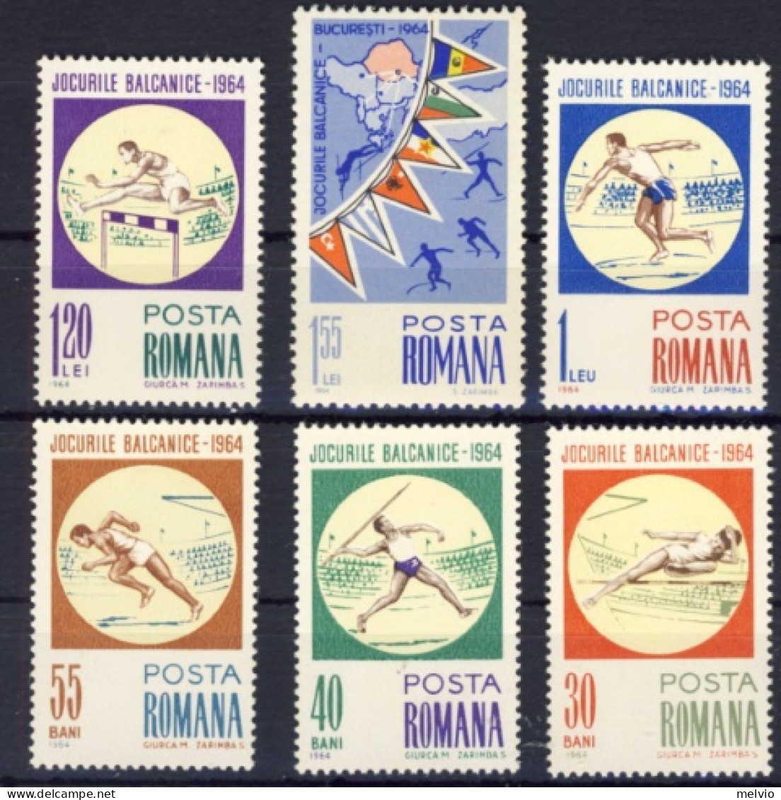 1964-Romania (MNH=**) Serie 6 Valori Sport Giochi Dei Balcani - Andere & Zonder Classificatie