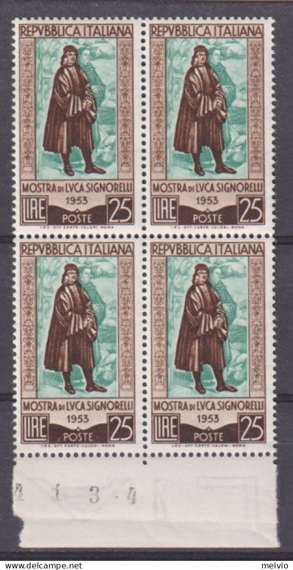 1953-Italia (MNH=**) Quartina L.25 Signorelli - 1946-60: Nuevos