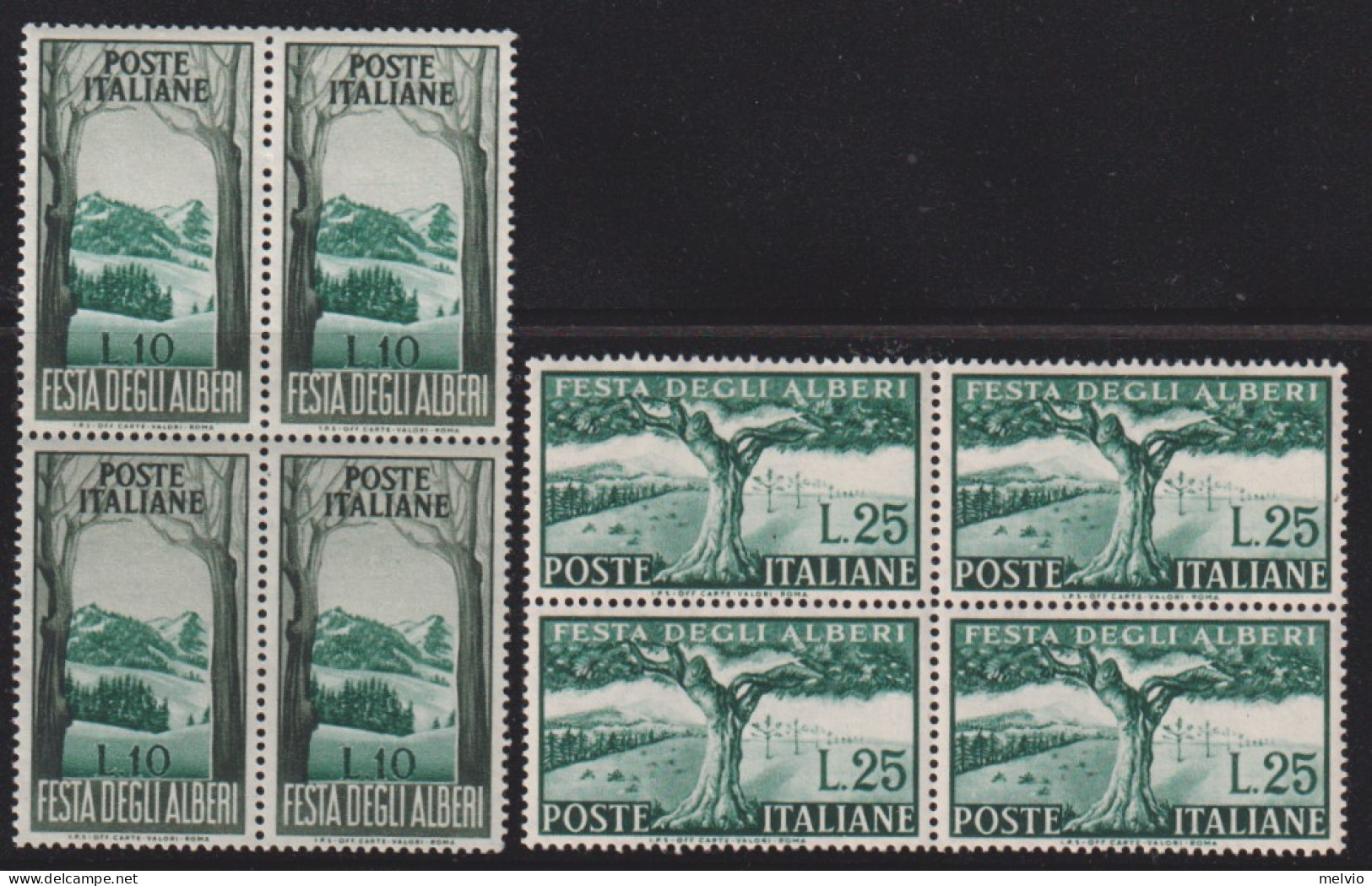 1951-Italia (MNH=**) Quartina Serie 2 V. Festa Degli Alberi - 1946-60: Mint/hinged