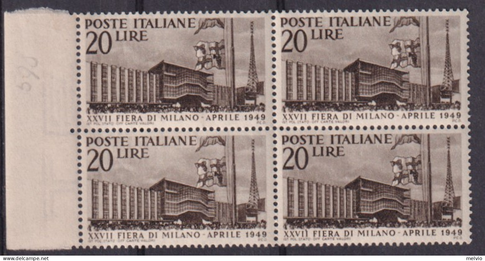 1949-Italia (MNH=**) Quartina 27° Fiera Di Milano - 1946-60: Nieuw/plakker