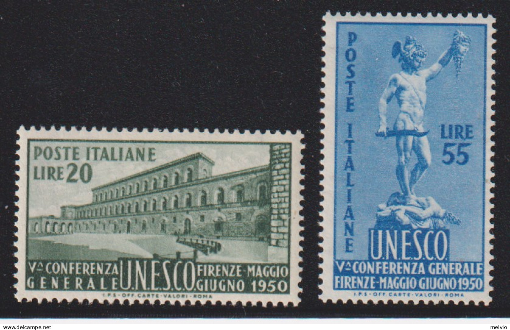 1950-Italia (MNH=**) S.2 Valori Unesco - 1946-60: Nieuw/plakker