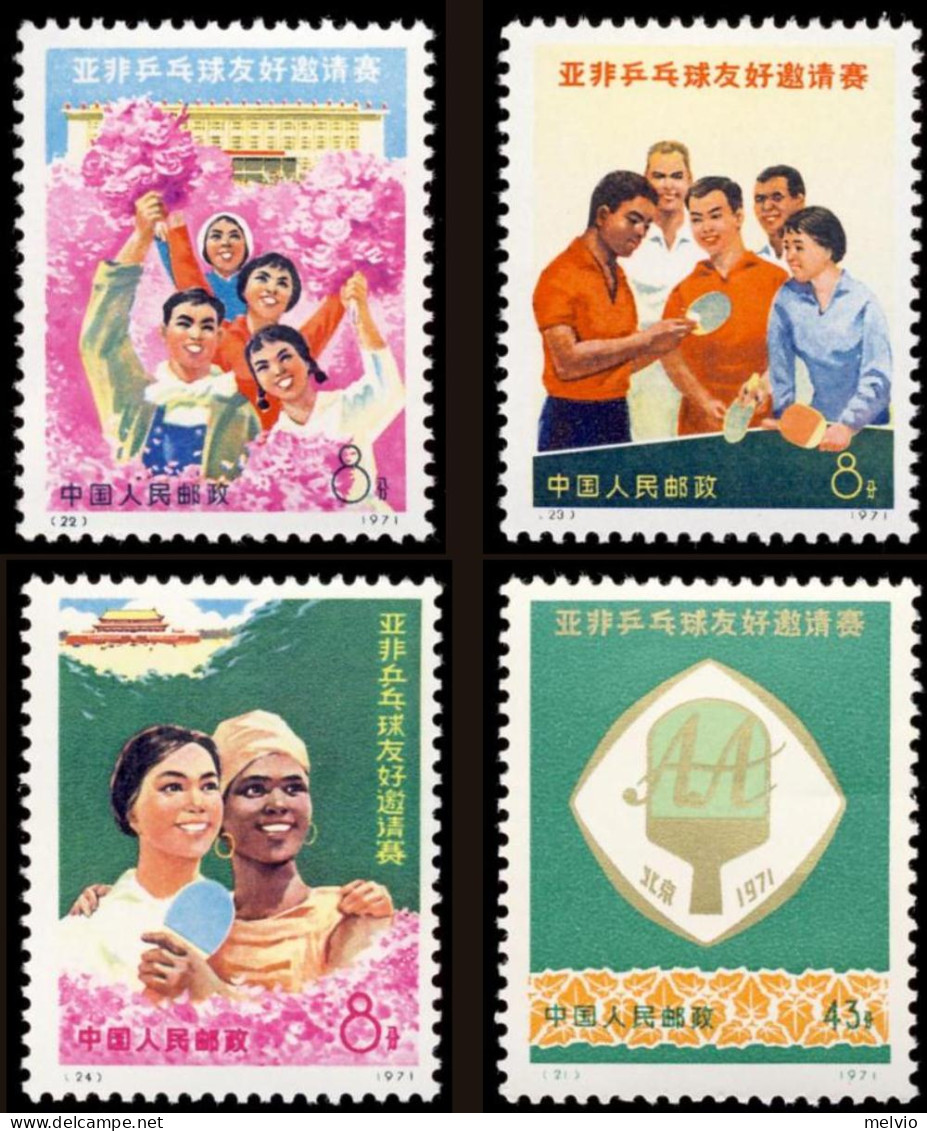 1971-Cina (MNH=**) N.21/24 S.4v."Afro Asian Table Tennis Friendship Invitational - Nuevos