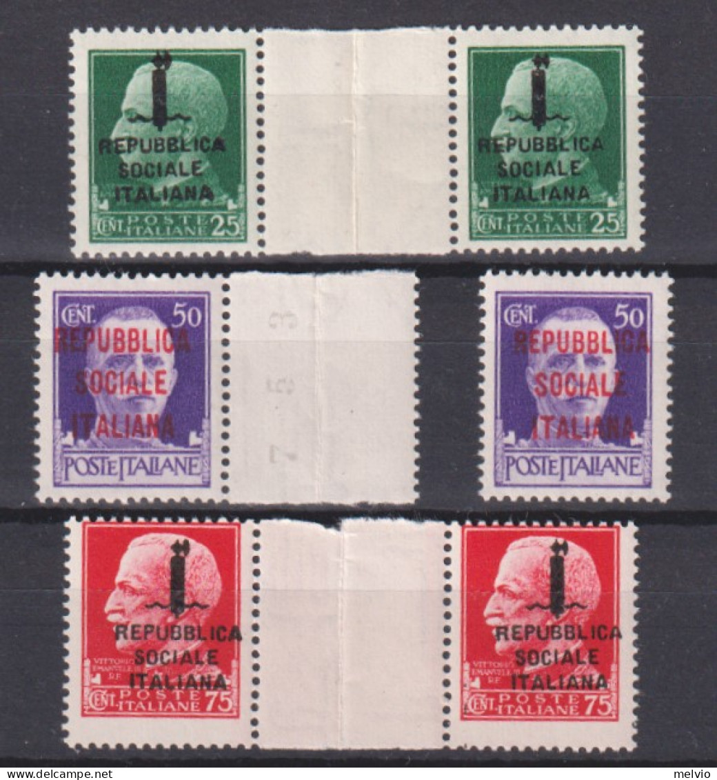 1944-Italia (MNH=**) 3 Valori Soprastampati Con Interspazio Di Gruppo, Il Valore - Ungebraucht