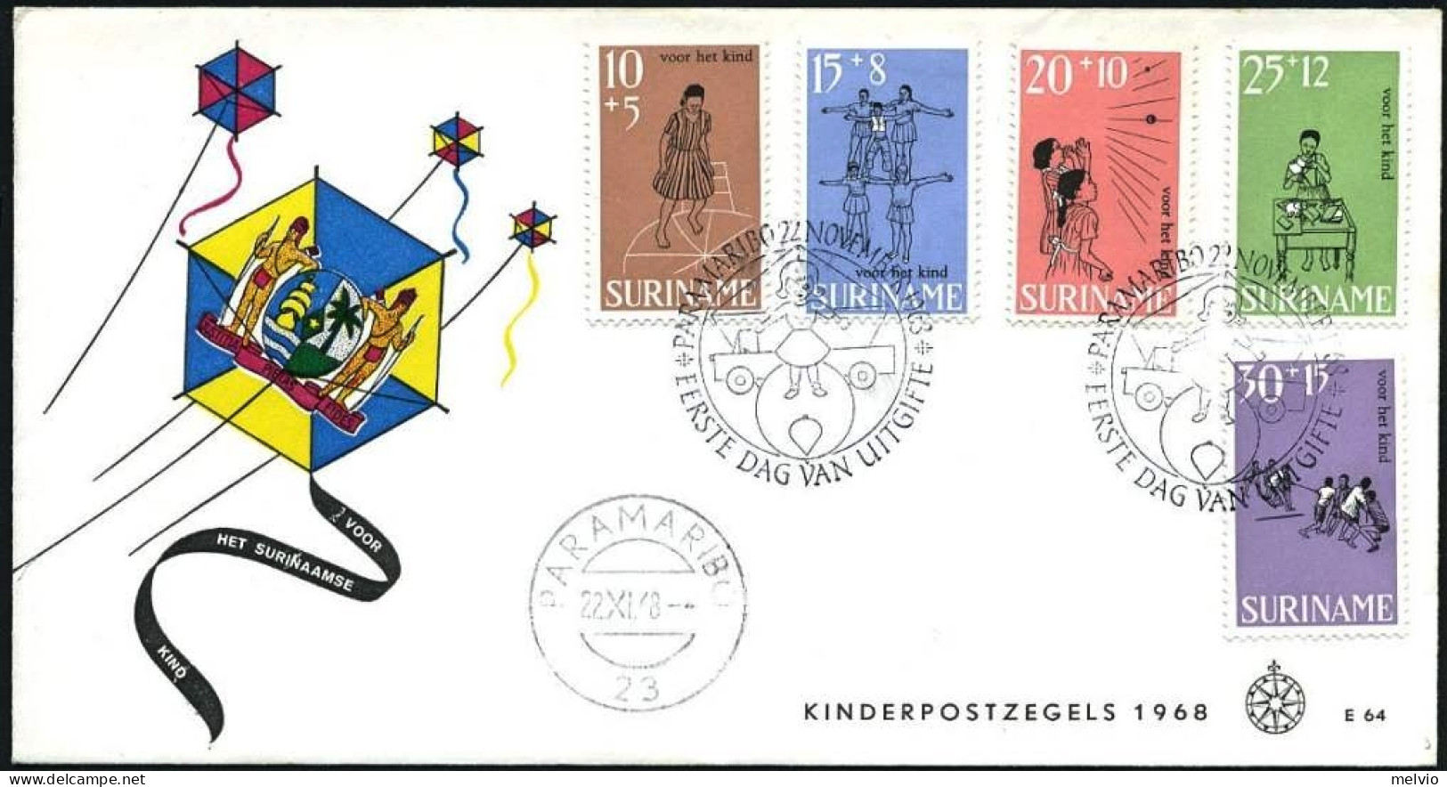 1968-Suriname S.5v."A Favore Dell'infanzia"su Fdc Illustrata - Suriname