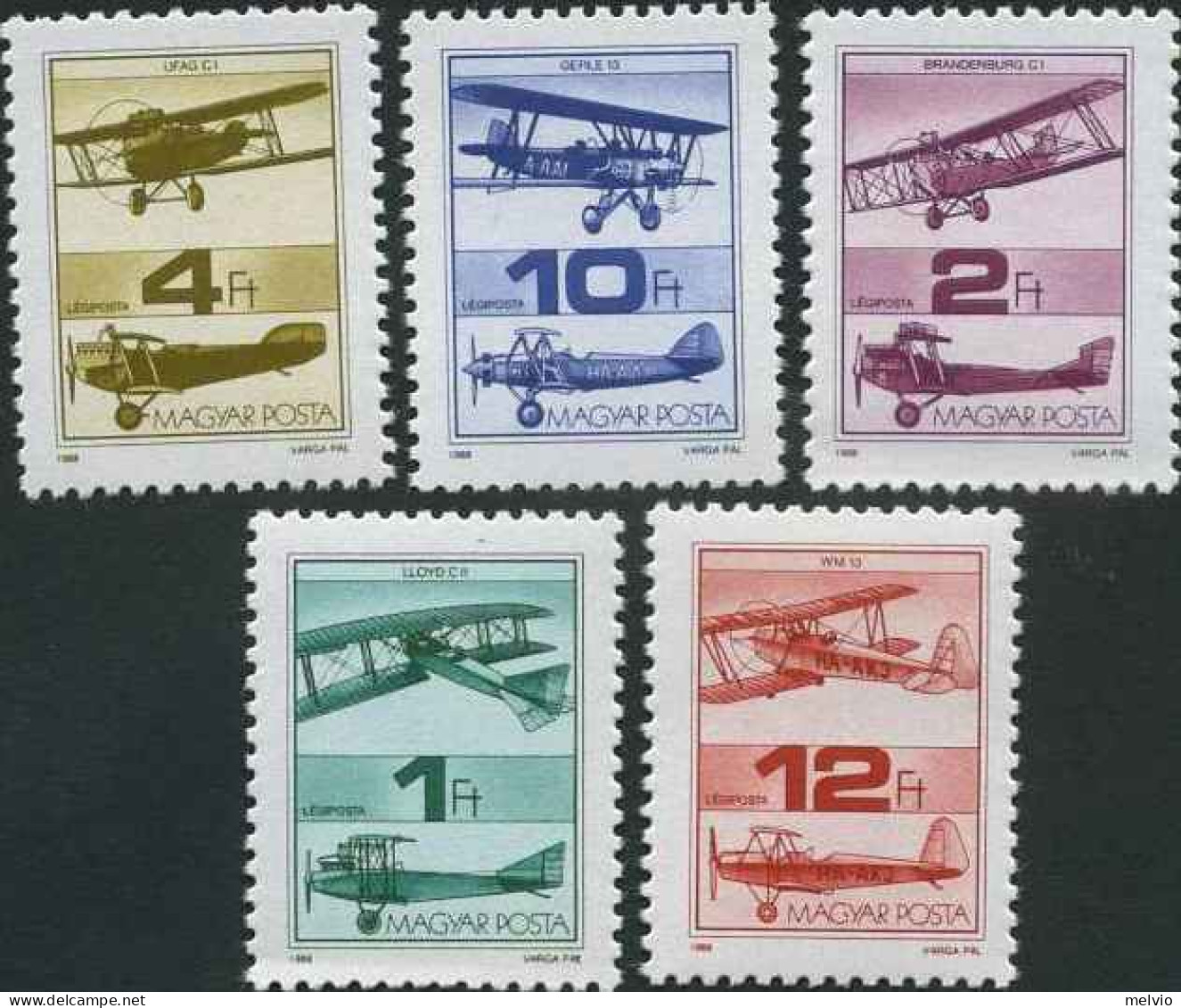 1988-Ungheria (MNH=**) Posta Aerea S.5v."storia Dell'aviazione Ungherese Aeropla - Autres & Non Classés