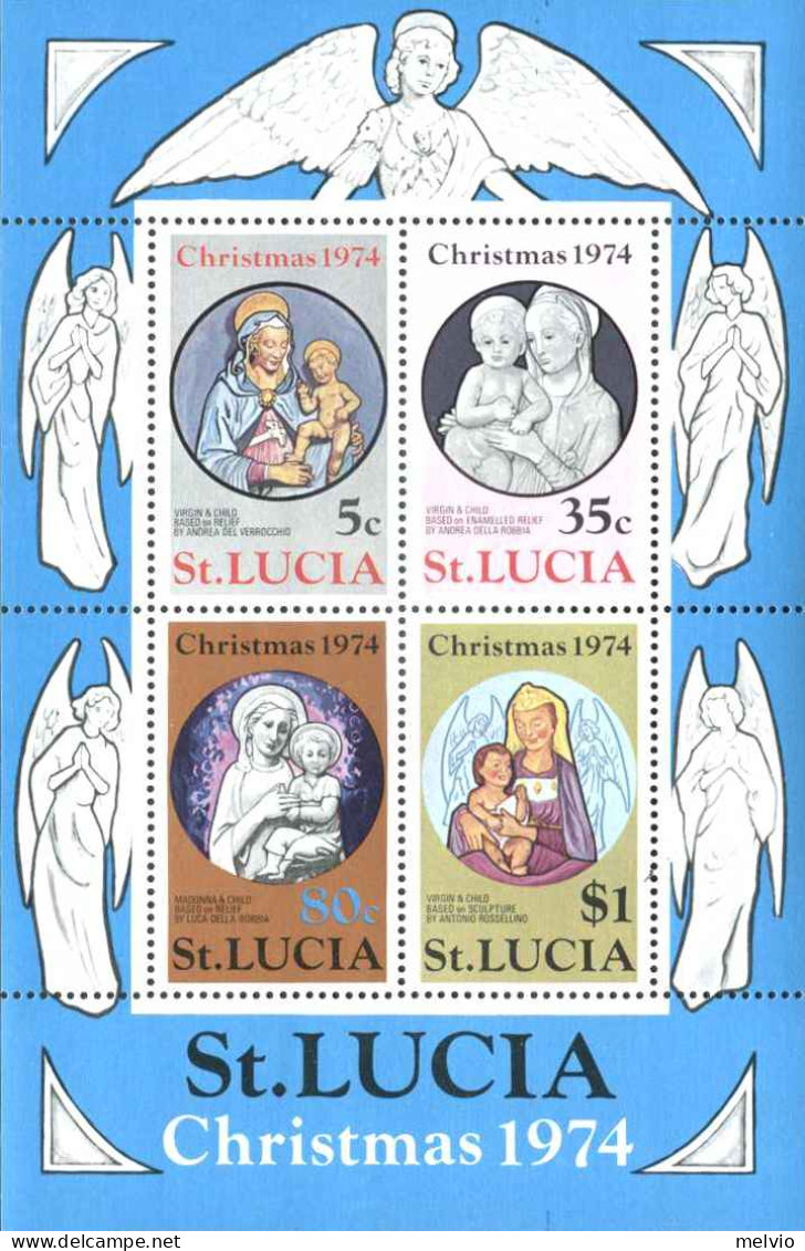 1974-St.Lucia (MNH=**) Foglietto S.4v."Natale Quadri" - St.Lucia (1979-...)