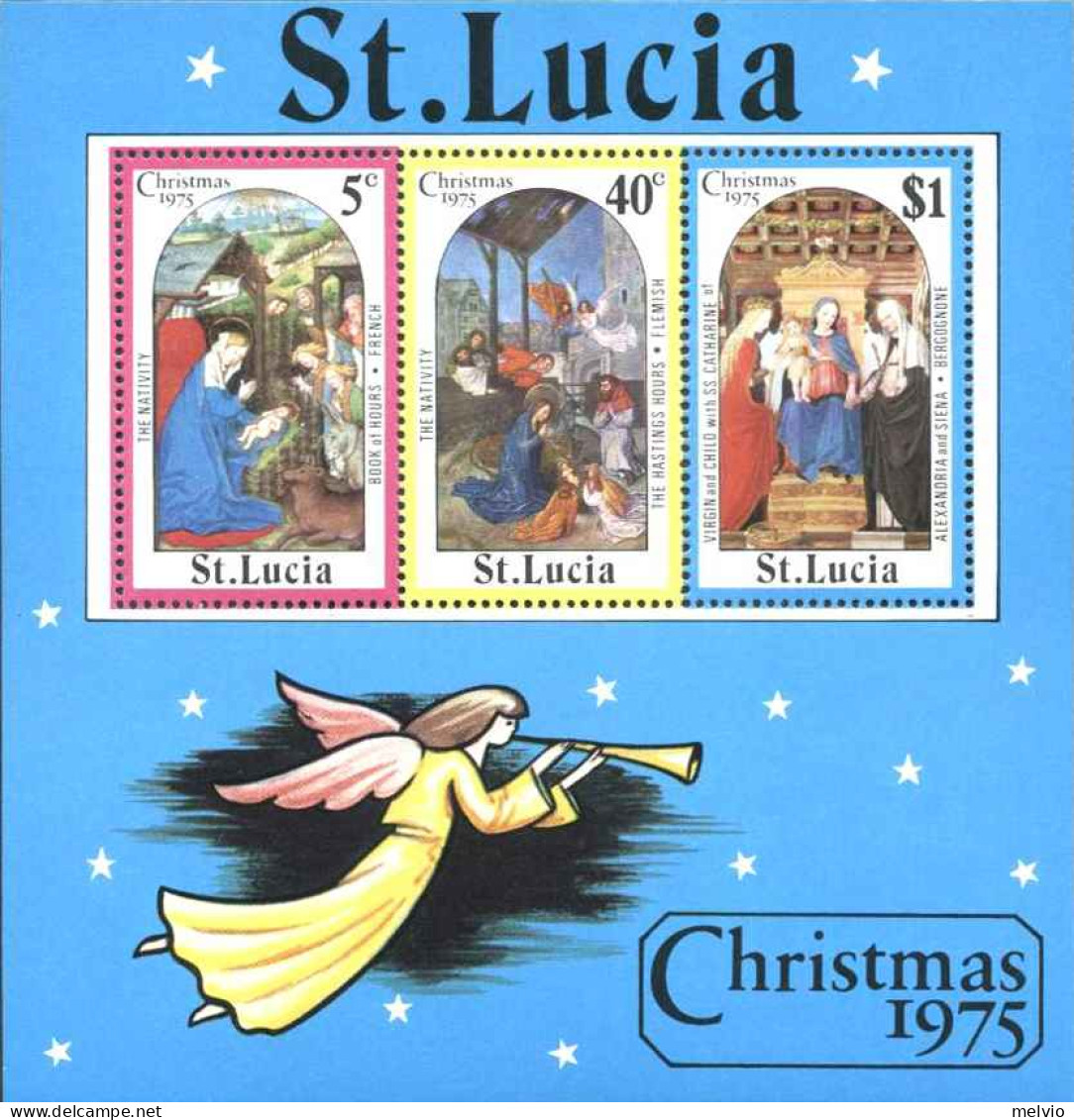1975-St.Lucia (MNH=**) Foglietto S.3v."Natale Quadri" - St.Lucie (1979-...)