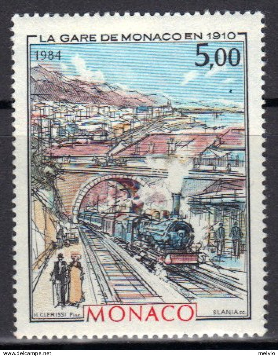 1984-Monaco (MNH=**) 5fr."bella Epoque,stazione Ferroviaria"catalogo Unificato E - Other & Unclassified