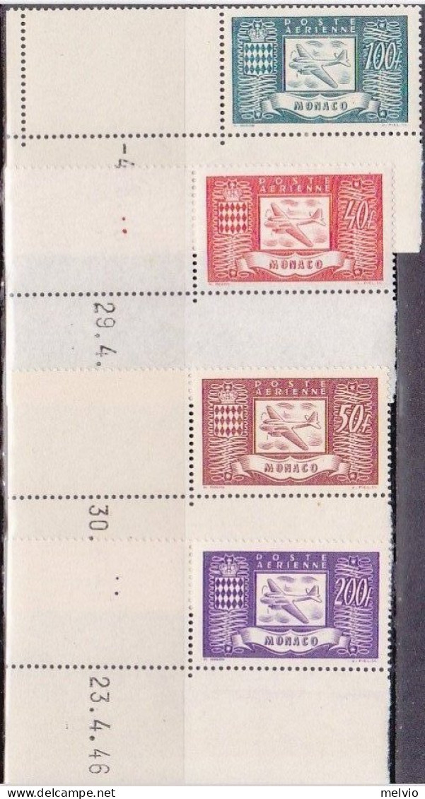 1946-Monaco (MNH=**) Posta Aerea S.4v."nuovo Tipo Aereo Al Centro"angolo Di Fogl - Other & Unclassified