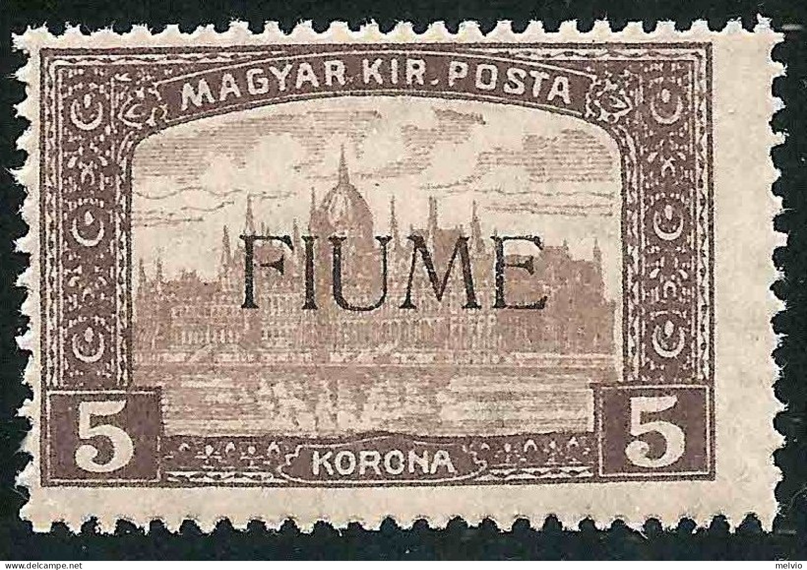 1918-Fiume (MNH=**) 5k.bruno E Bruno Chiaro "Veduta"periziato Sorani Cat.Sassone - Fiume