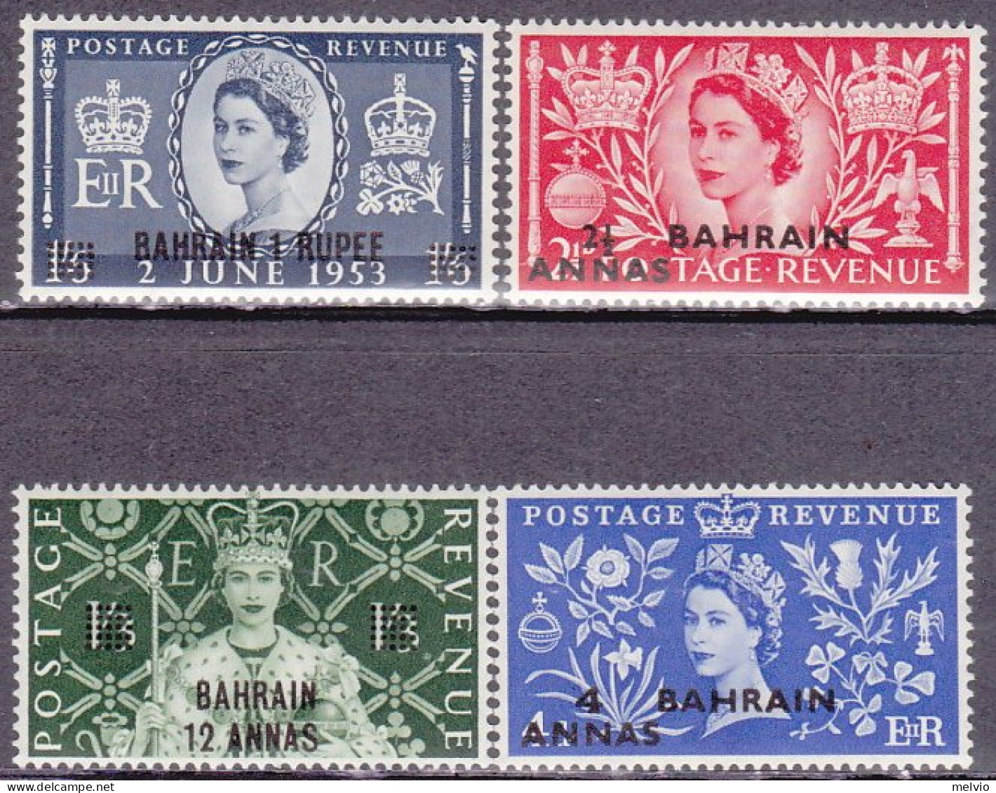 1953-Bahrain (MNH=**) S.4v."incoronazione Di Elisabetta II" - Bahrain (...-1965)