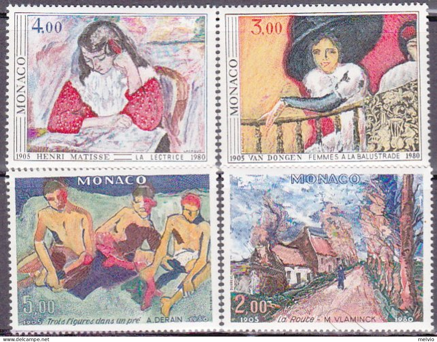 1980-Monaco (MNH=**) S.4v."75° Anniversario Del Salone D'autunno,quadri Di Impre - Other & Unclassified