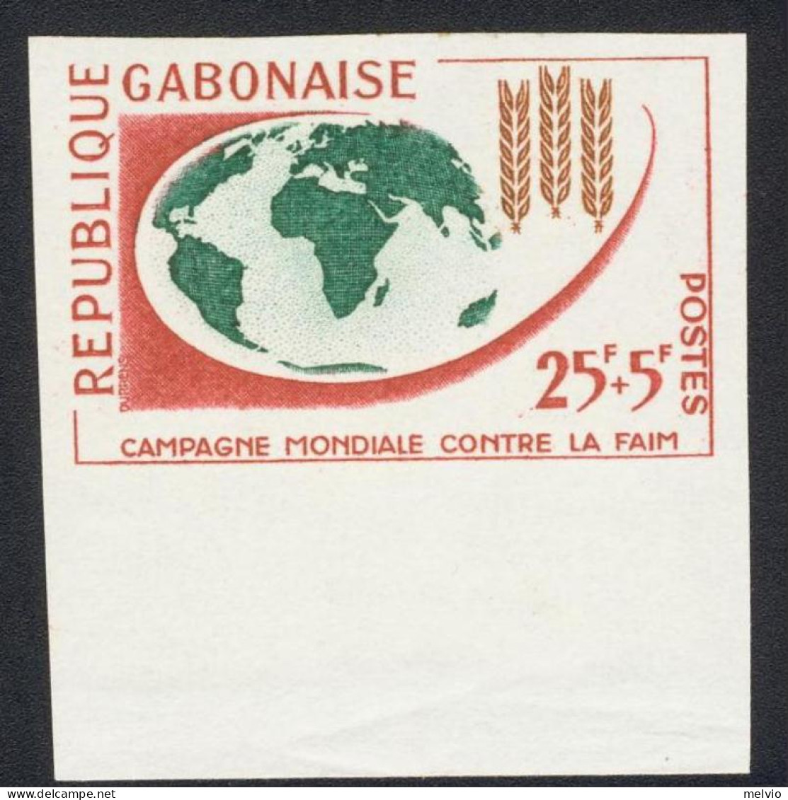 1963-Gabon (MNH=**) Serie Un Valore Fr. 25+5 Non Dentellato "campagna Mondiale C - Gabun (1960-...)
