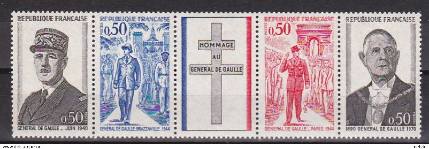 1971-Francia (MNH=**) S.4v.in Striscia "De Gaulle"catalogo Unificato Euro 4 - Nuevos