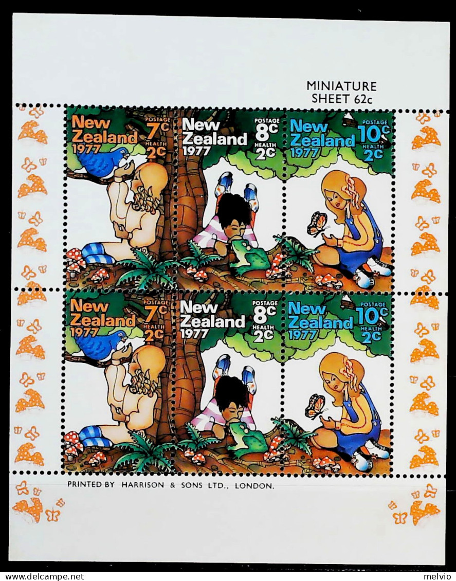 1977-Nuova Zelanda (MNH=**) Foglietto Due S.6v."pro Sanità Bambini E Animali" - Sonstige & Ohne Zuordnung