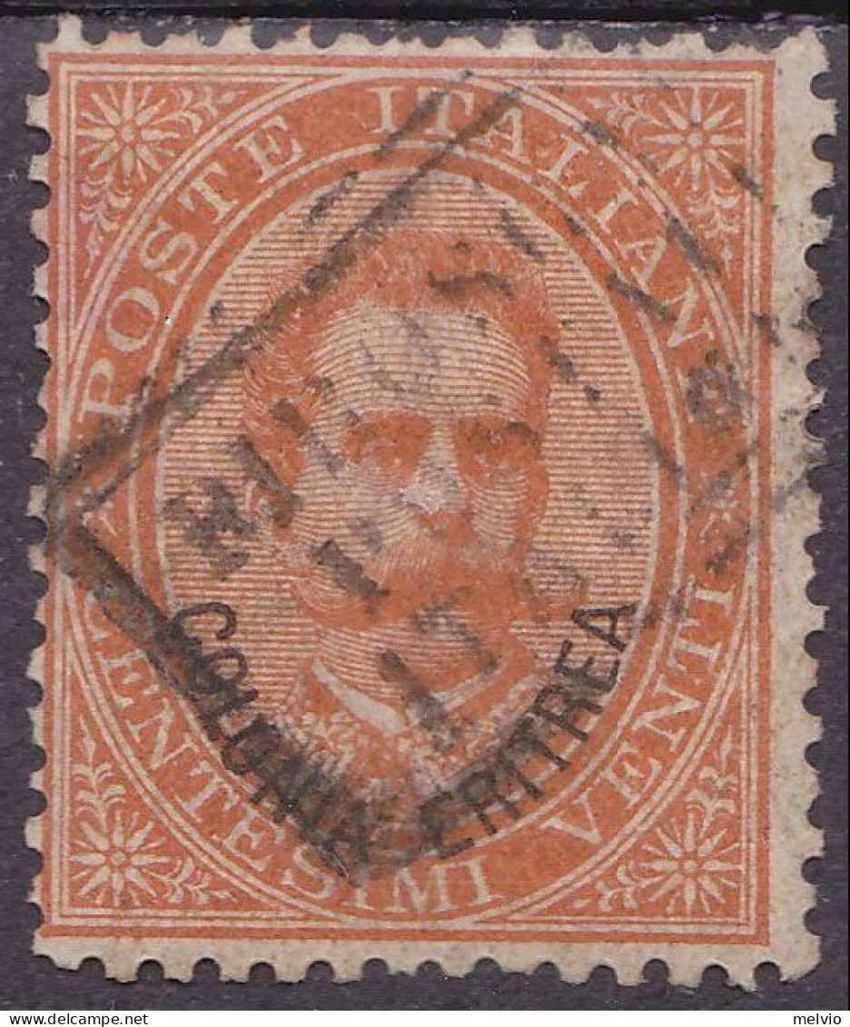 1879-Italia (O=used) 20c.arancio Umberto I Annullo In Cartella Piroscafi Postali - Gebraucht
