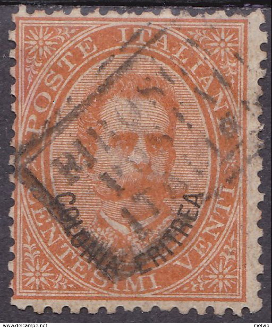 1879-Italia (O=used) 20c.arancio Umberto I Annullo In Cartella Piroscafi Postali - Ungebraucht