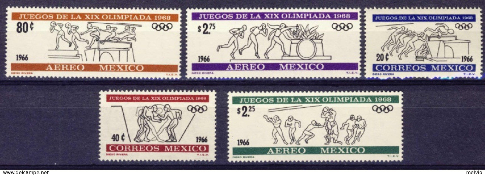 1966-Messico (MNH=**) S.5v."Olimpiade Messico" - Mexique