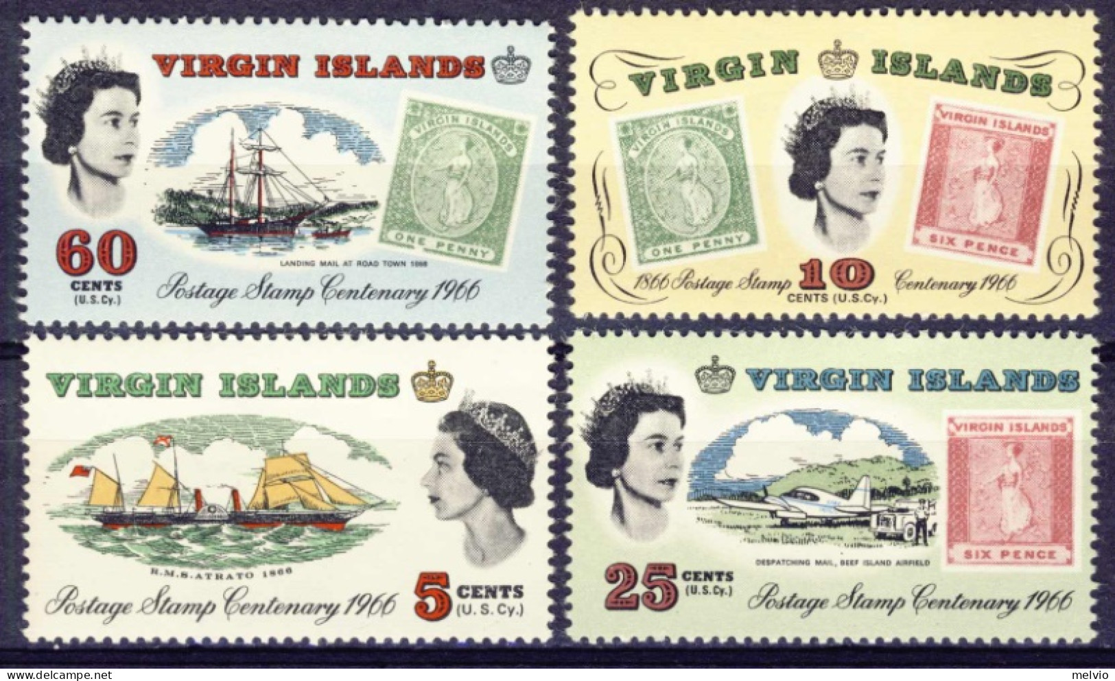 1966-Isole Vergini (MNH=**)s.4v."Stamp Centenary" - British Virgin Islands
