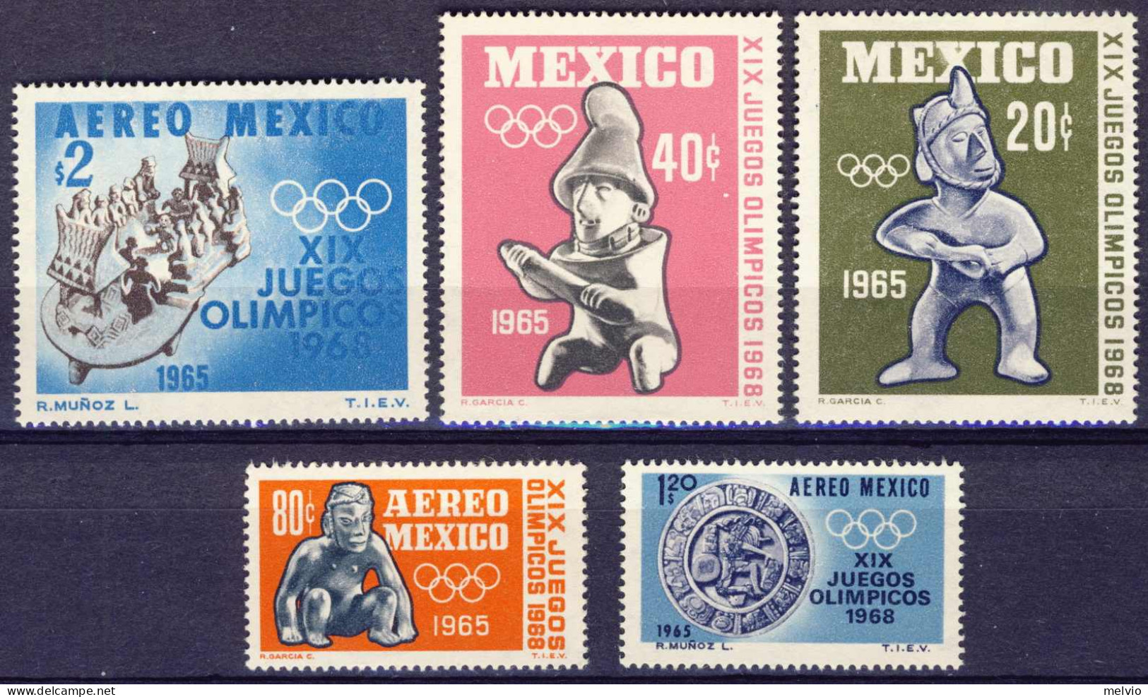 1965-Messico (MNH=**) S.5v."Olimpiade Messico" - Messico