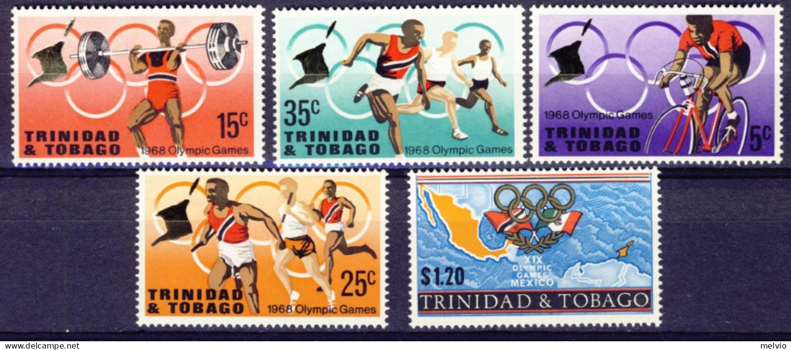 1968-Trinidad Tobago (MNH=**) S.5v."Olympic Mexico" - Trinidad & Tobago (1962-...)