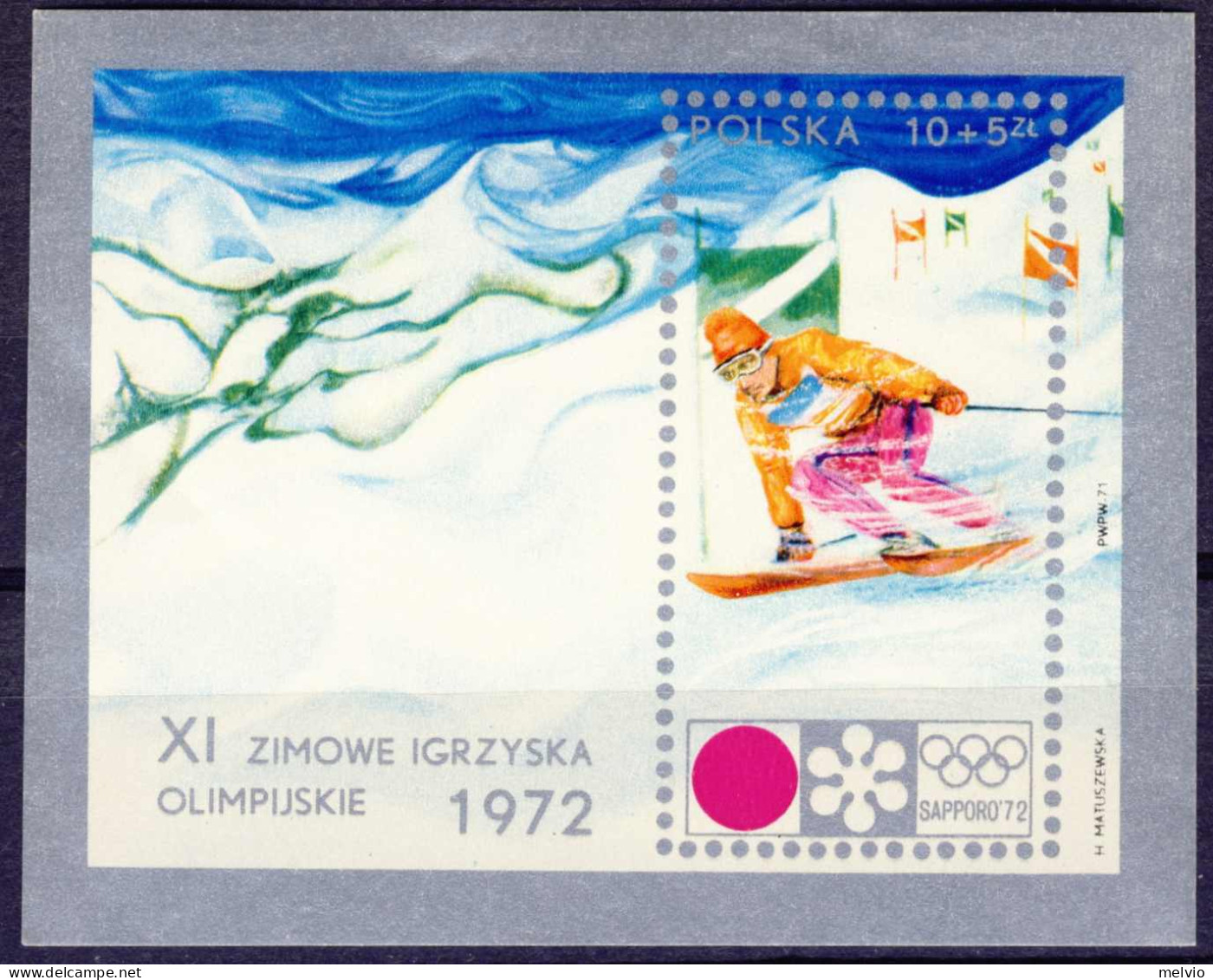 1972-Polonia (MNH=**) Foglietto S.1v."Olimpiadi Sapporo" - Sonstige & Ohne Zuordnung