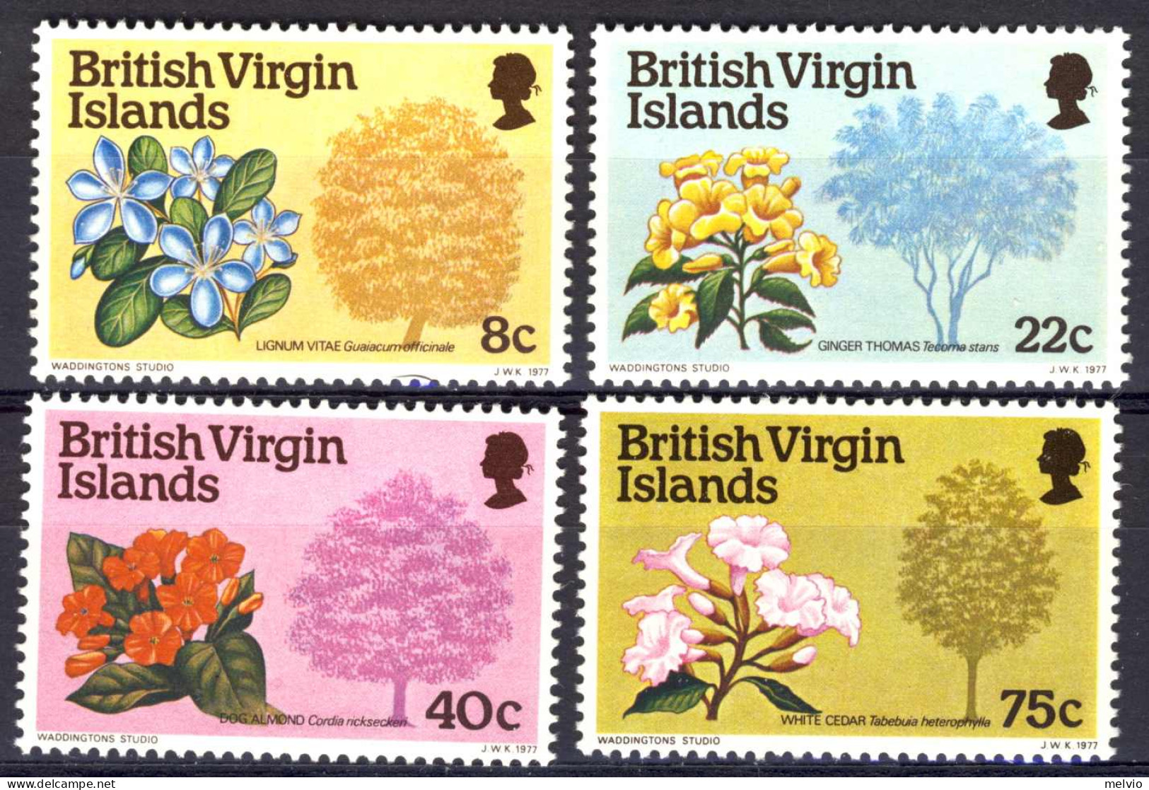 1977-Isole Vergini (MNH=**)s.4v."Flowering Trees" - British Virgin Islands
