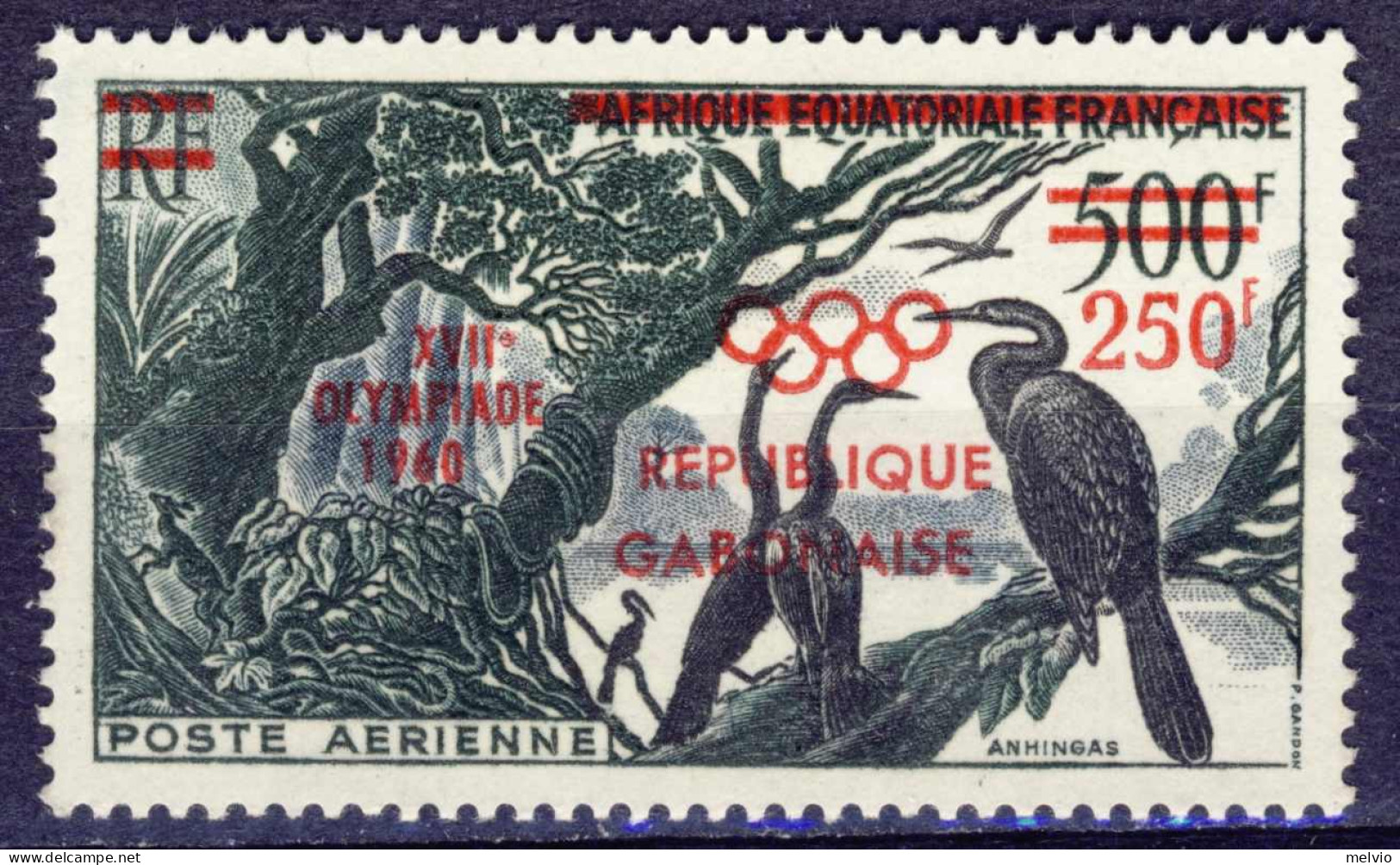 1960-Gabon (MNH=**) Posta Aerea S.1v."giochi Olimpici,uccelli" - Gabón (1960-...)