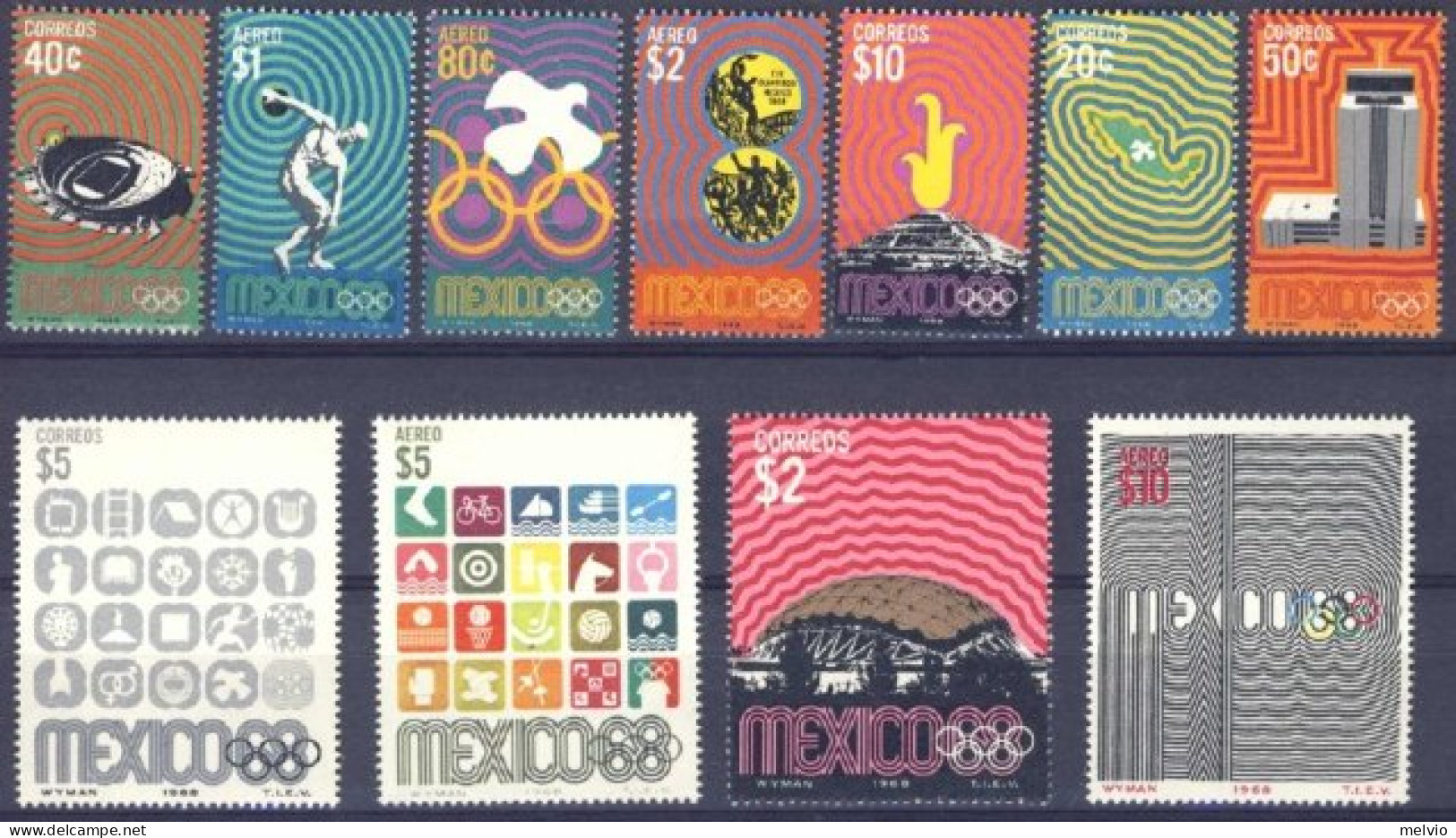 1968-Messico (MNH=**) S.11v."Olimpiadi Messico" - México