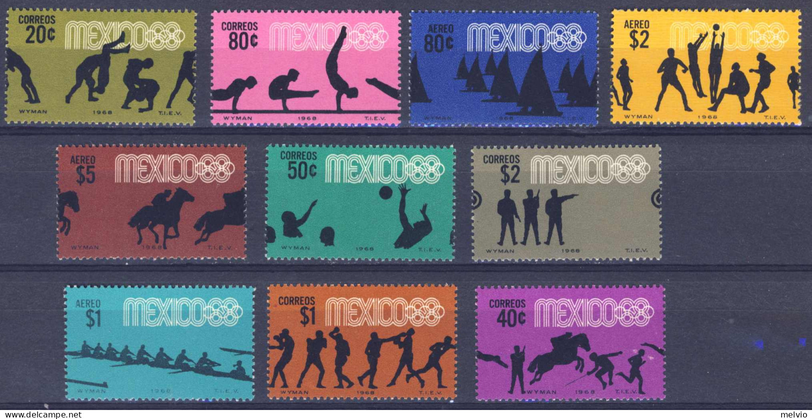 1968-Messico (MNH=**) S.10v."Olimpiadi Messico" - México
