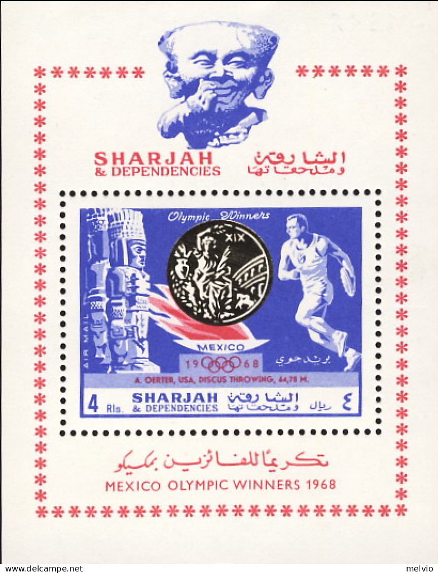 1968-Sharjah (MNH=**) Foglietto S.1v."Messico Vincitore Medaglia Olimpica Nel La - Schardscha