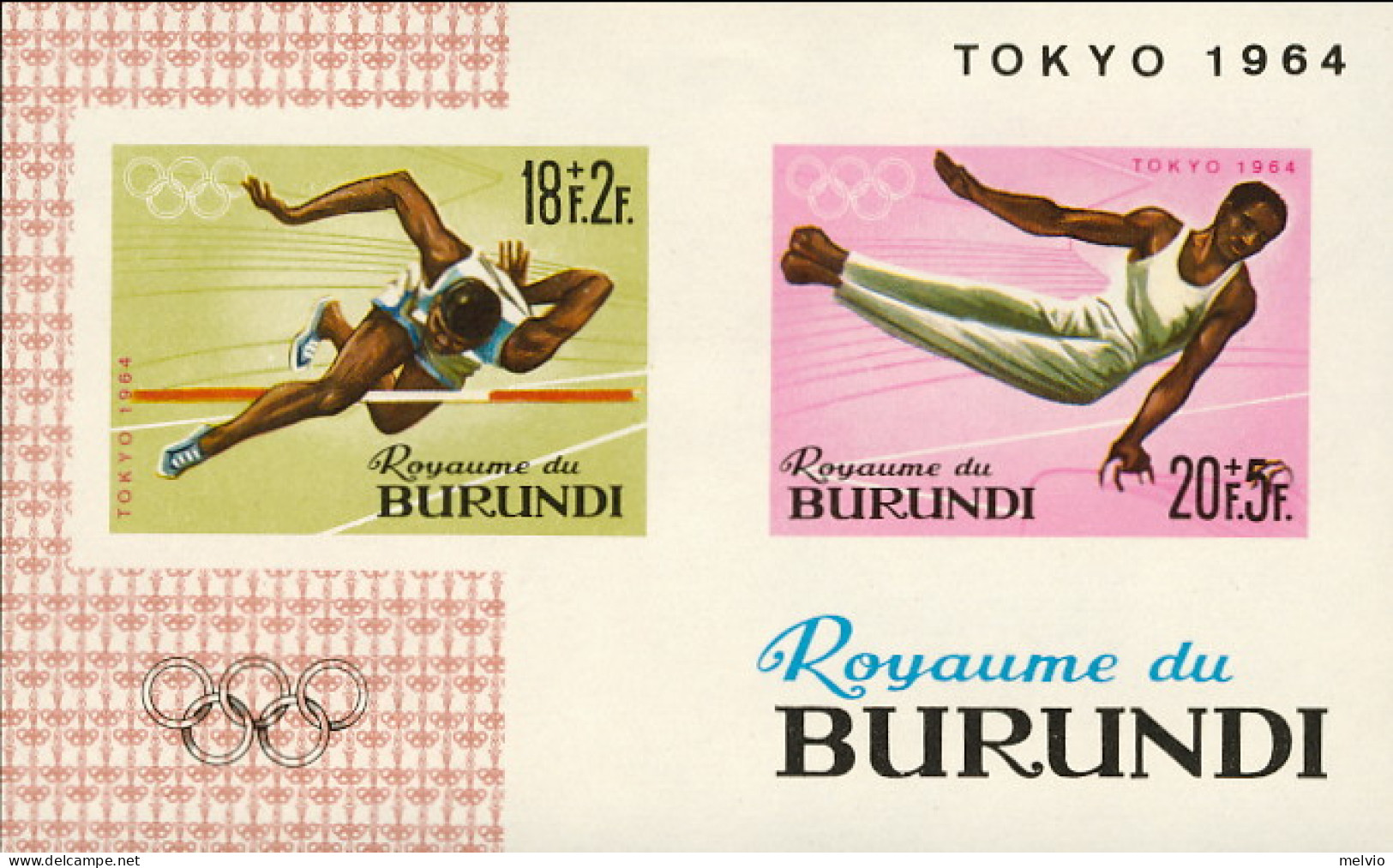 1964-Burundi (MNH=**) Foglietto S.2v.non Dentellati"Giochi Olimpici Di Tokyo" - Andere & Zonder Classificatie