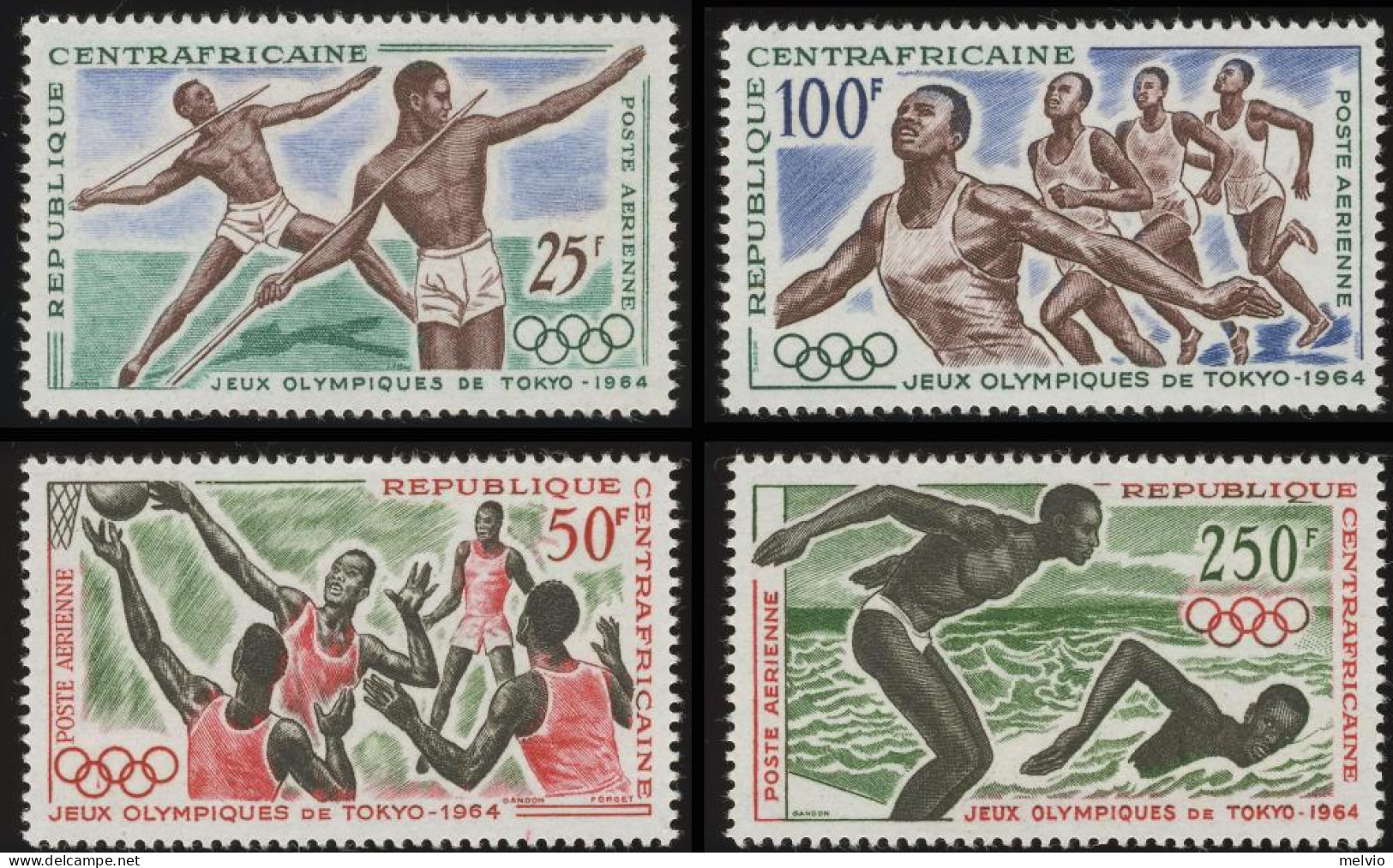 1964-Centroafricana Rep. (MNH=**) S.4v."Giochi Olimpici Di Tokyo"cat.Yvert 2013  - República Centroafricana