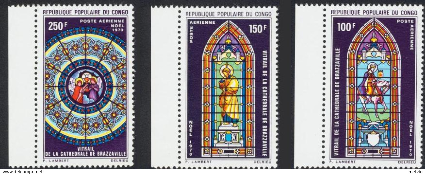 1970-Congo (MNH=**) Posta Aerea S.3v."Natale,vetrate Della Cattedrale Di Brazzav - Other & Unclassified
