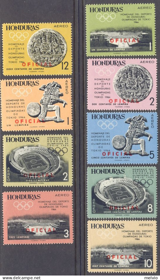 1964-Honduras (MNH=**) Servizio S.9v. Olimpiadi Di Tokyo Soprastampati "Oficial" - Honduras