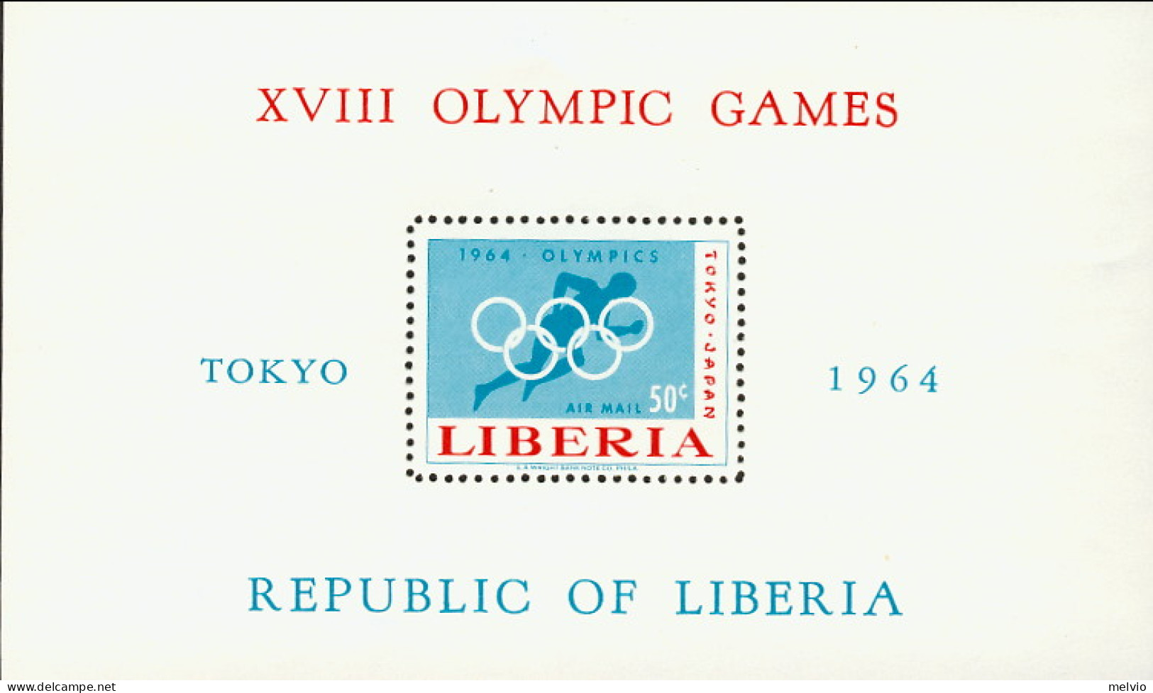 1964-Liberia (MNH=**) Foglietto 50c."Olimpiadi Di Tokyo" - Liberia
