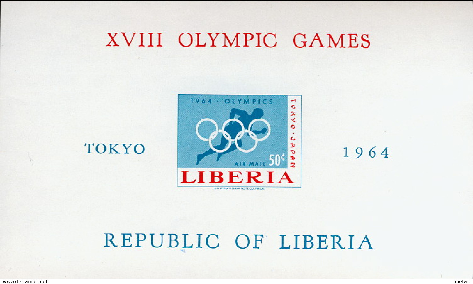 1964-Liberia (MNH=**) Foglietto 50c. Non Dentellato "Olimpiadi Di Tokyo" - Liberia