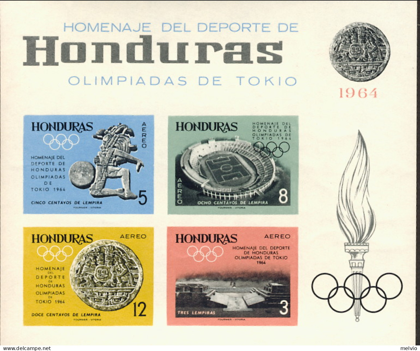 1964-Honduras (MNH=**) Foglietto Numerato Non Dentellato S.4v. " Olimpiadi Di To - Honduras
