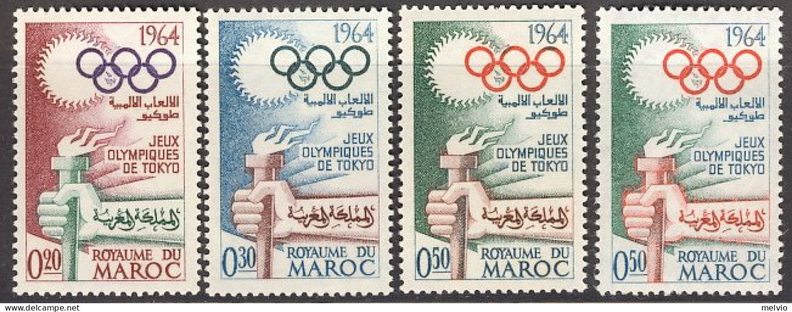 1964-Marocco (MNH=**) S.3v.+ Varietà Di Soprastampa Nel Valore Da 50c."Olimpiadi - Marokko (1956-...)