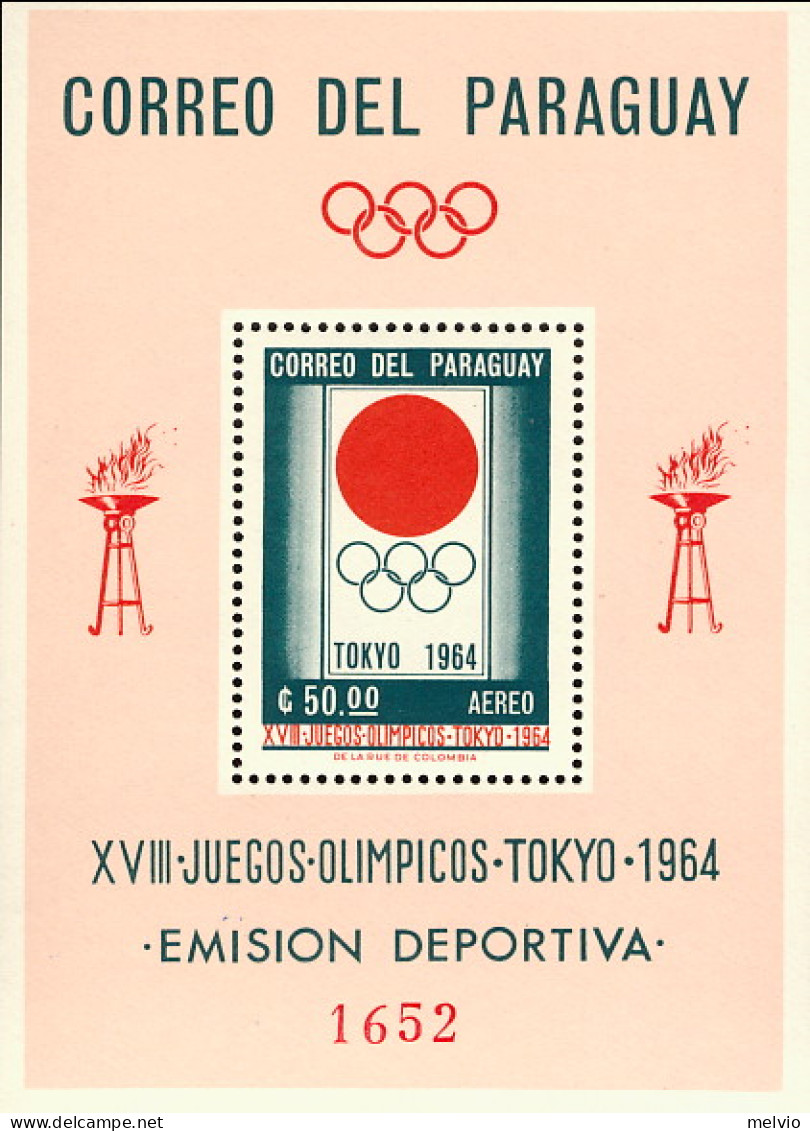 1964-Paraguay (MNH=**) Foglietto S.1v." Olimpiadi Di Tokyo" - Paraguay