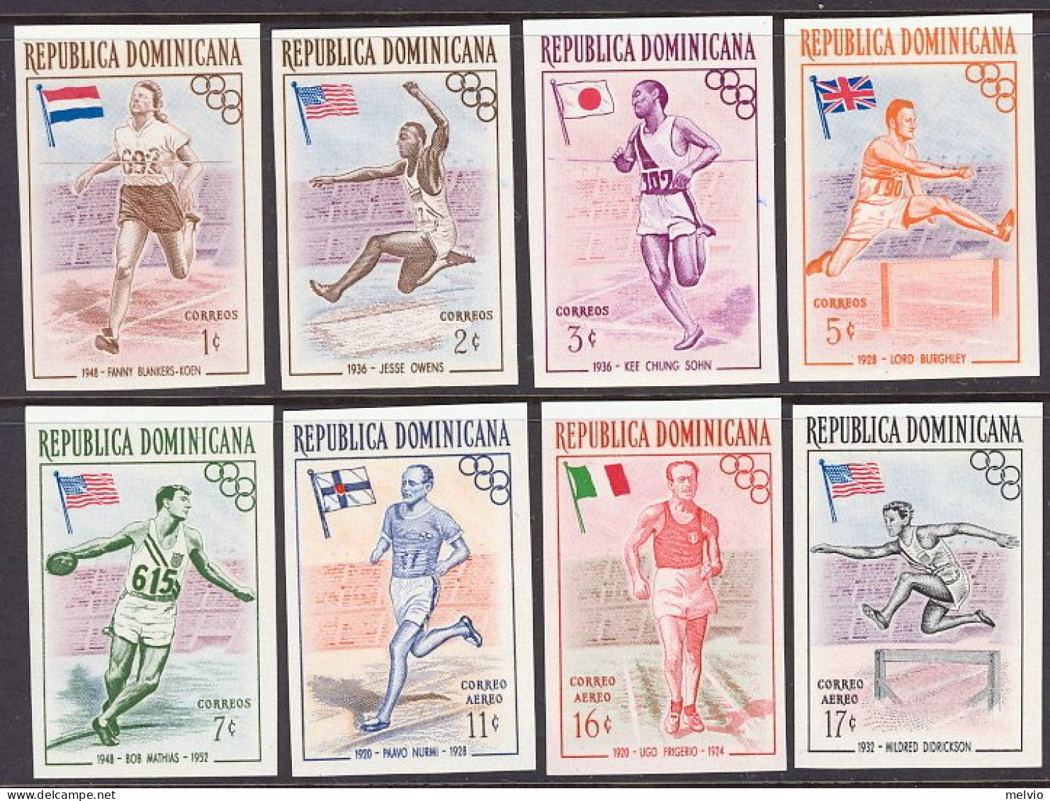 1956-Dominicana (MNH=**) S.8v.non Dentellati "Olimpiadi Di Melbourne" - Repubblica Domenicana