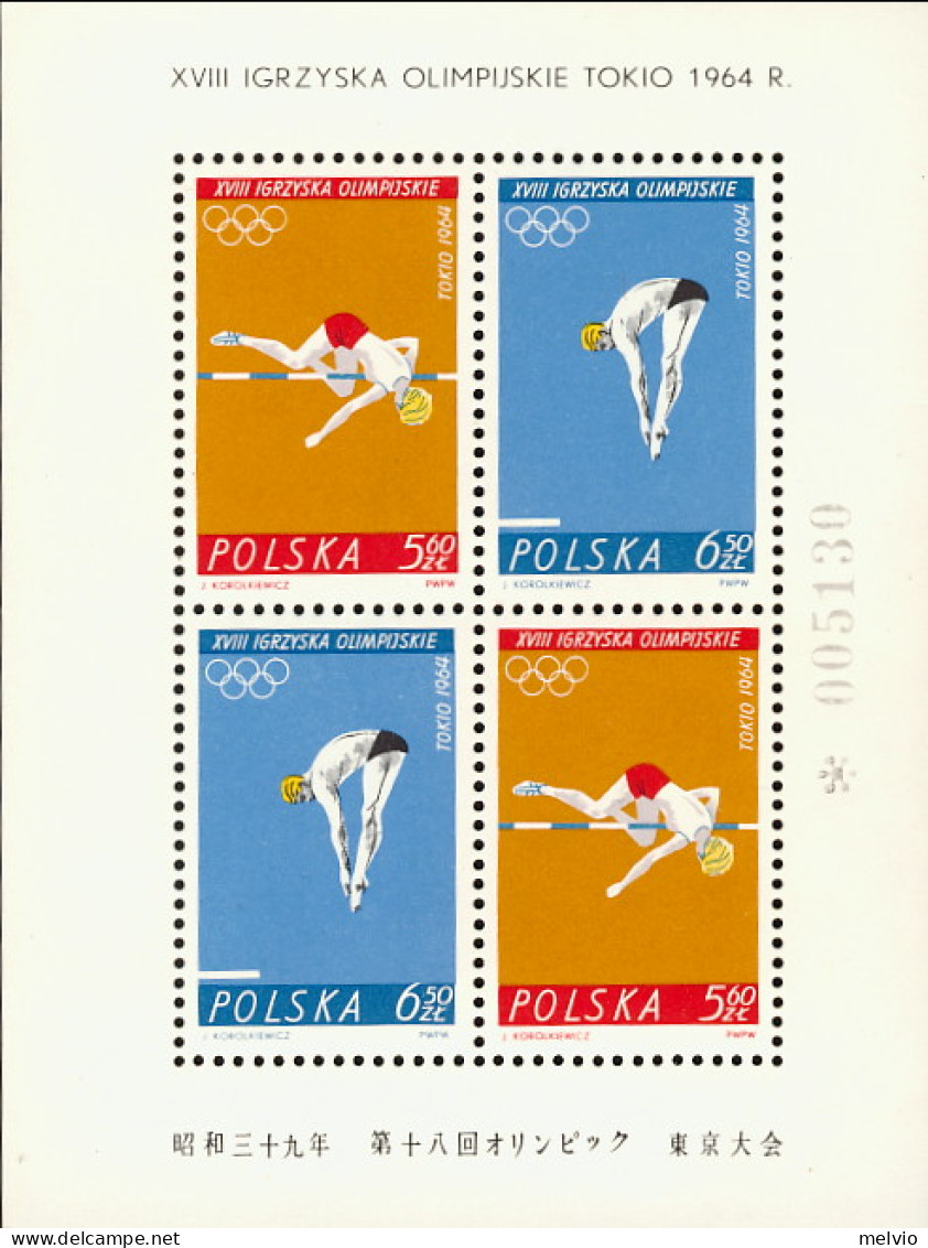 1964-Polonia (MNH=**) Foglietto 4v." Olimpiadi Di Tokyo"cat.Yvert 2010 Euro 80 - Otros & Sin Clasificación