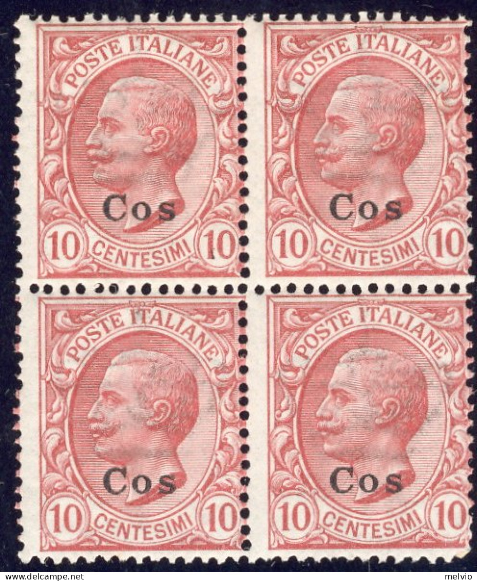 1912-Caso (MNH=**) Quartina 10c. Leoni Cat.Sassone Euro 15 - Egée (Coo)
