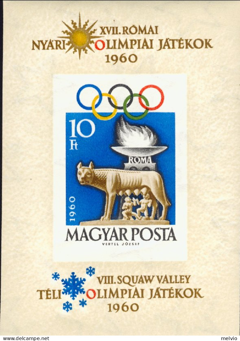 1960-Ungheria (MNH=**) Foglietto S.1v.non Dentellato " Olimpiadi Di Roma"cat.Yve - Autres & Non Classés