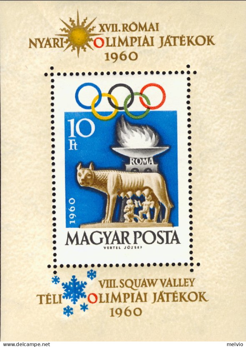 1960-Ungheria (MNH=**) Foglietto S.1v." Olimpiadi Di Roma"cat.Yvert 2010 Euro 30 - Andere & Zonder Classificatie